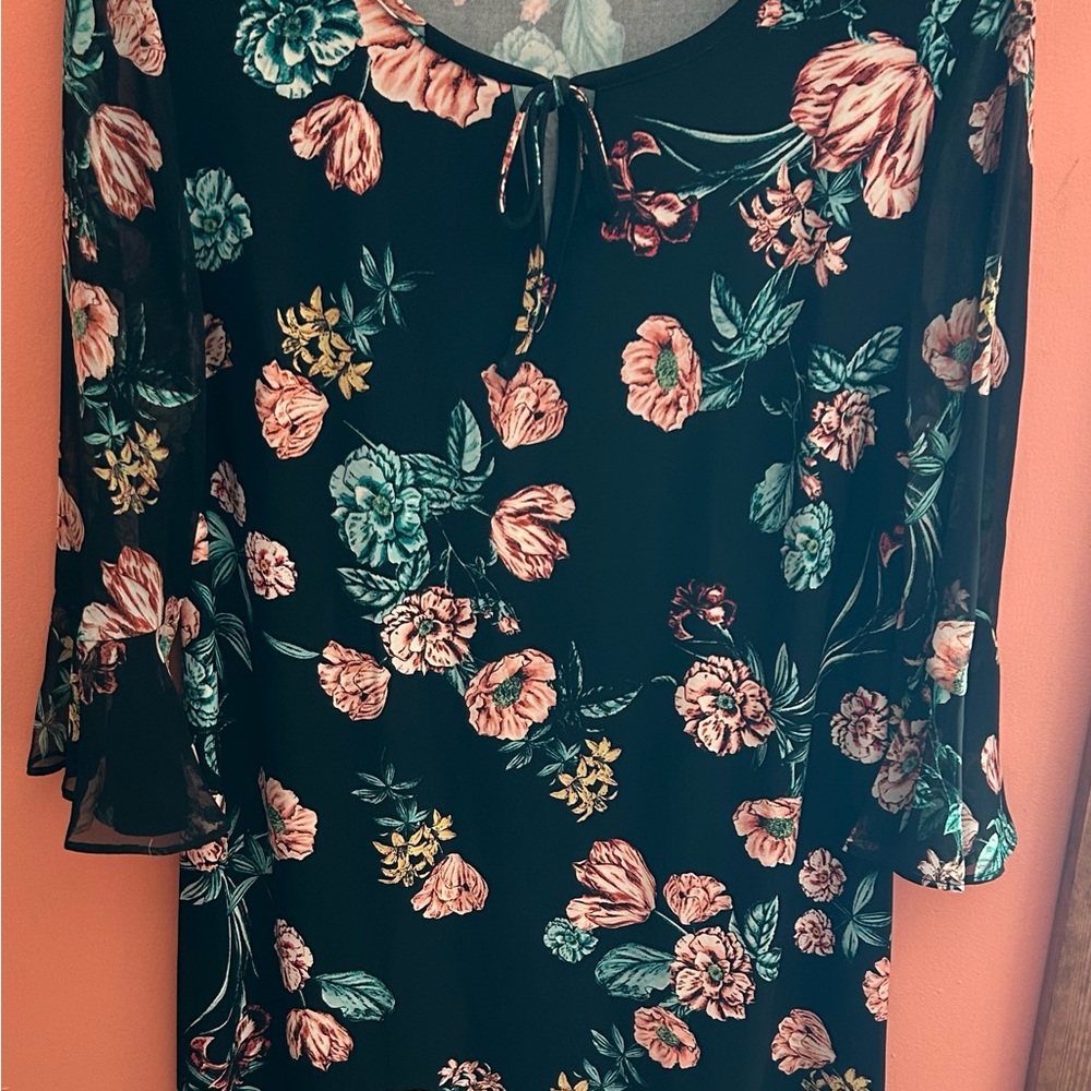 Roz & Ali Black Dress with Floral Design